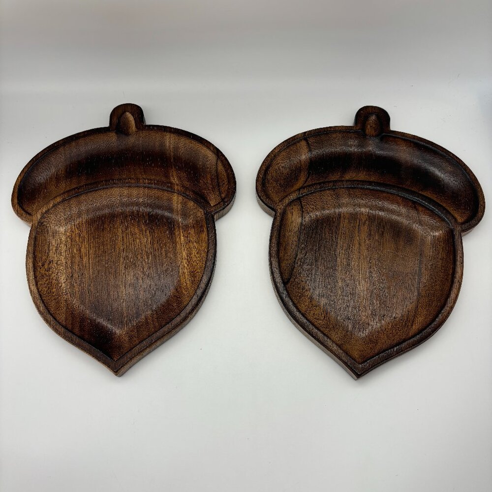 Brother Sister Design Studio Fall Tableware Wood Acorn Tray (x2) NEW